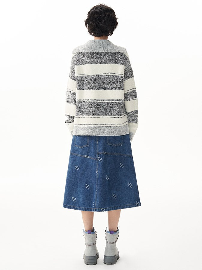 Navy Collar Stripe Sweater