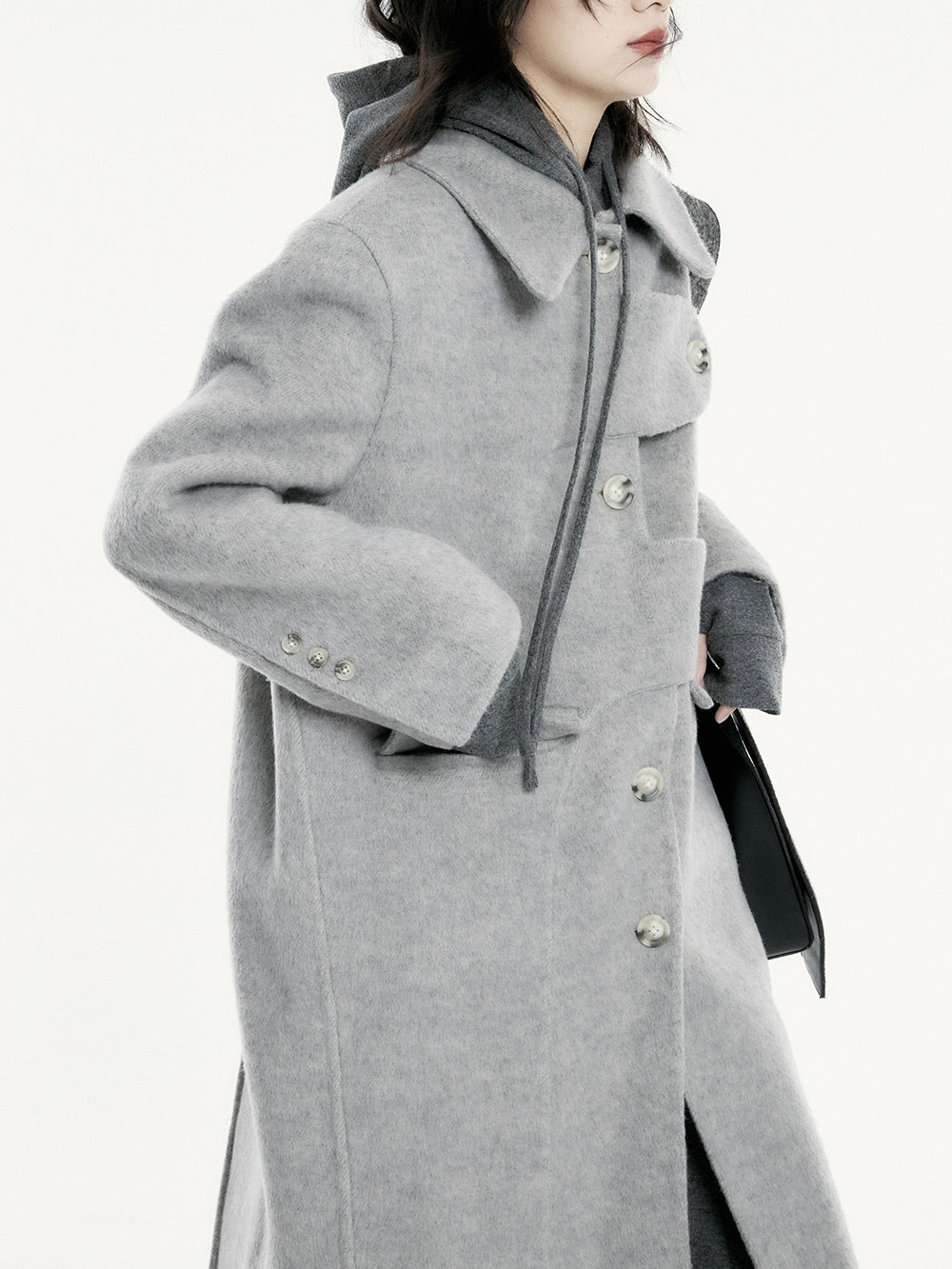 니치 양모 긴 코트