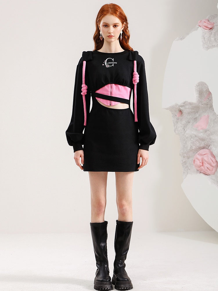 Couleur contrastée Robe mince creux