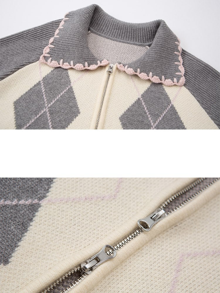 아가일 니트 재킷