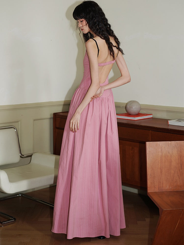 Embroidered Long Backless Sling Dress