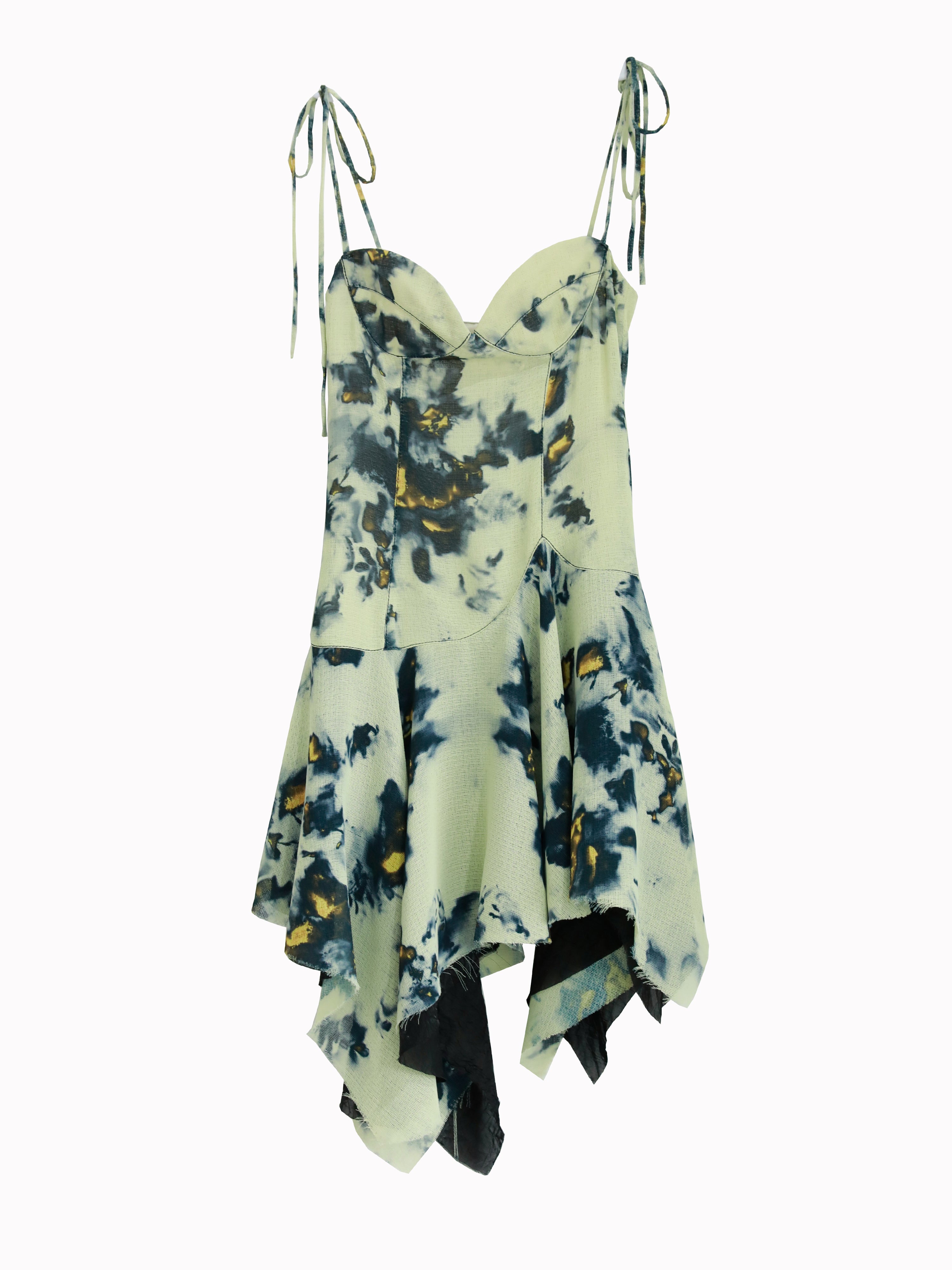 Print Retro Stitching High Waist Irregular Dress