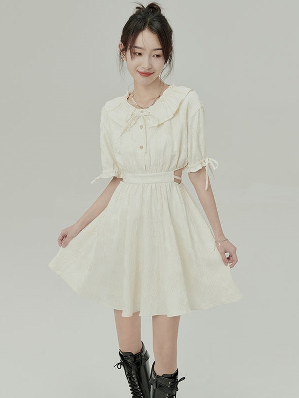 자카드 오픈 허리 드레스