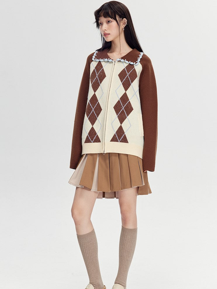 아가일 니트 재킷