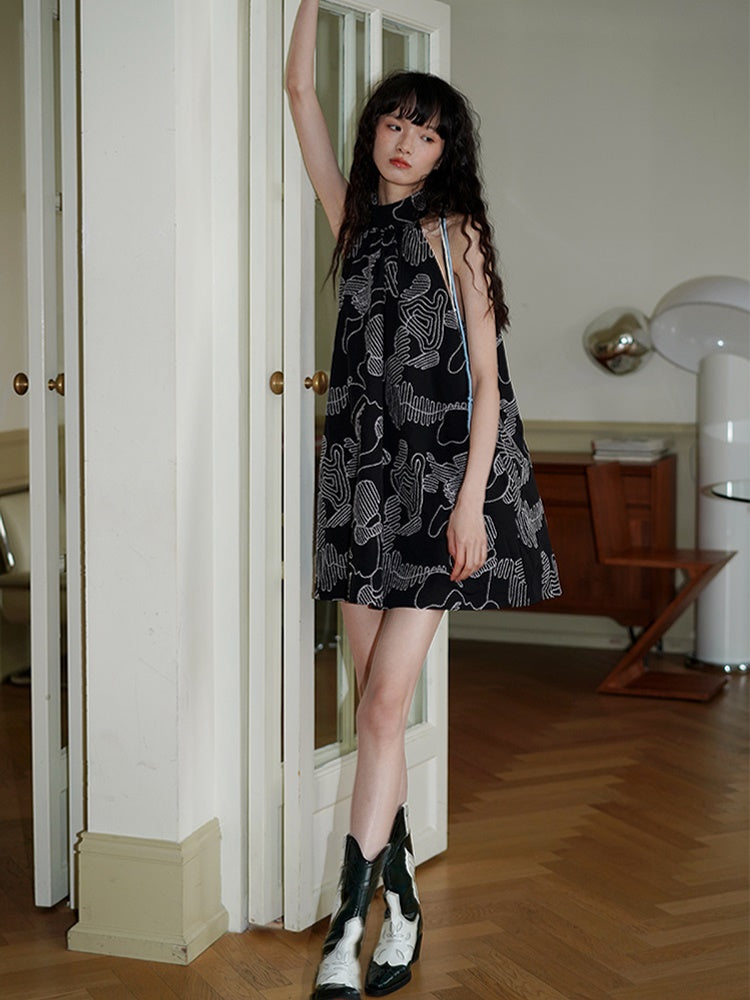 Hanging Neck Short Sleeveless Doll One-piece