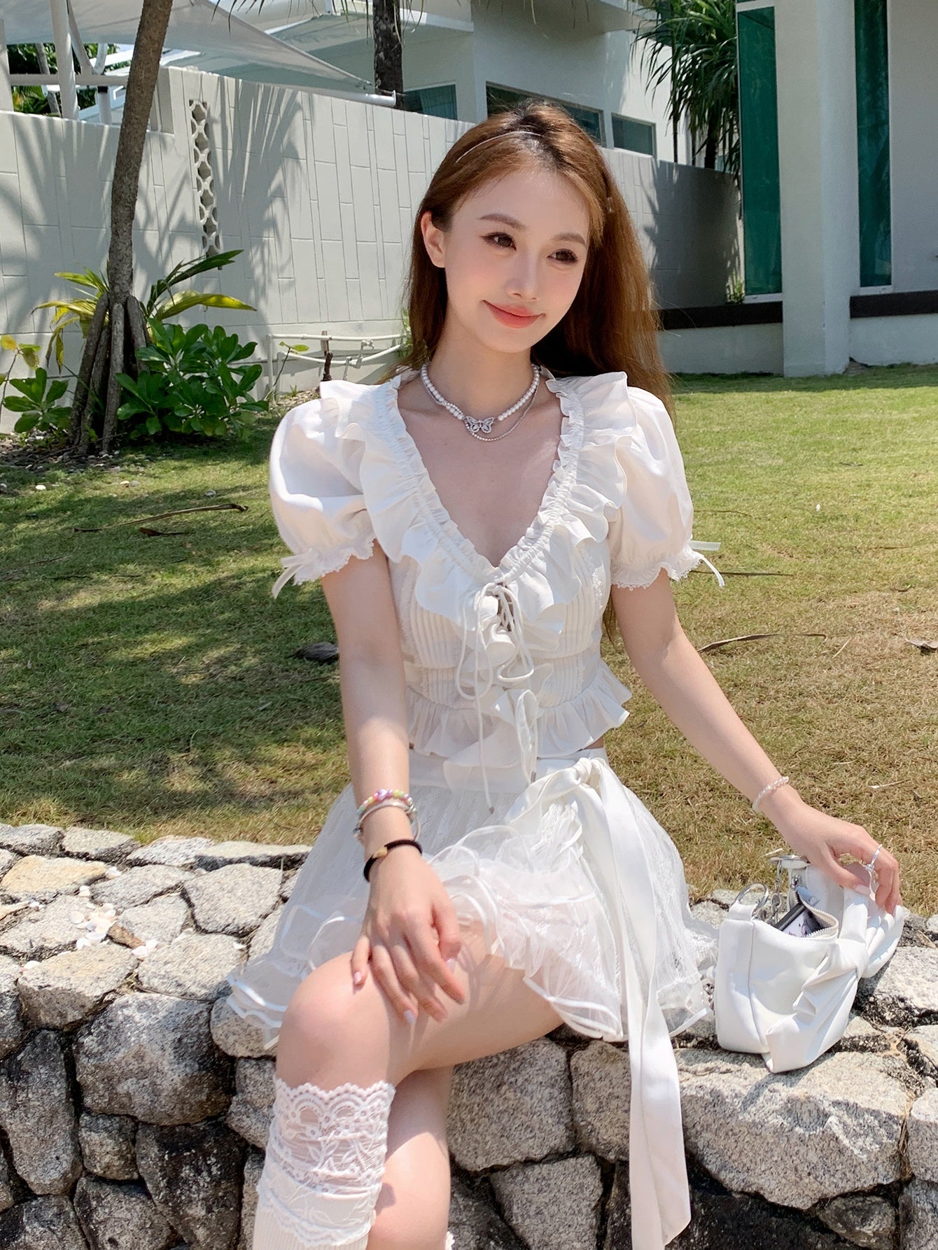 내부 바지가있는 레이스 메쉬 투투 스커트