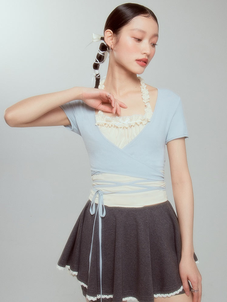 Halter-neck Frill Camisole & Strap Short Cardigan Set-up