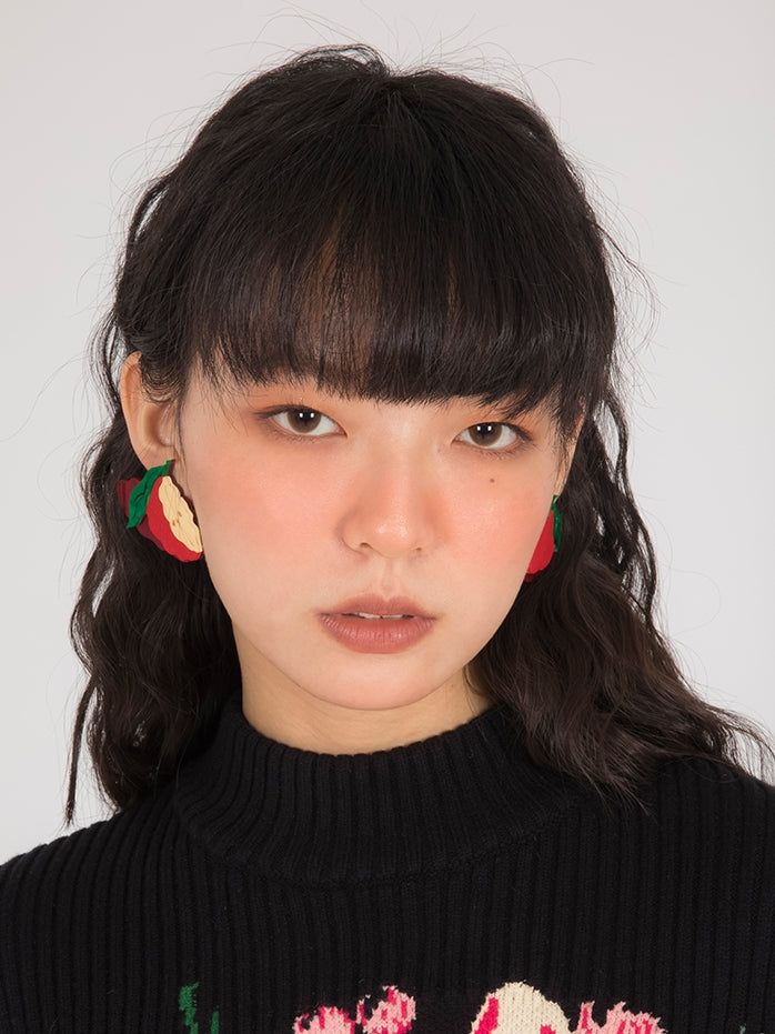 Apple Pattern Asymmetric Earrings