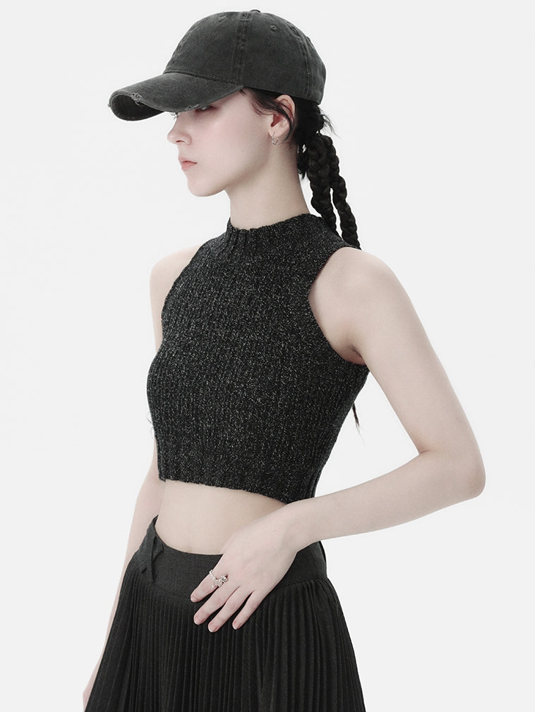 Knit Cropped Tops&Cardigan Set-up