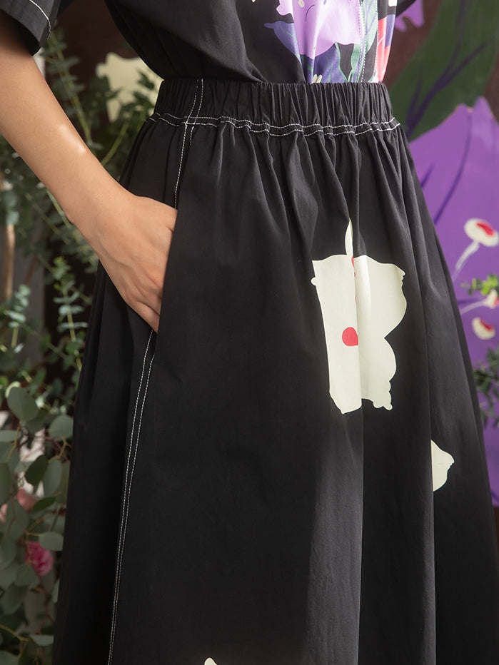 벚꽃 프린트 A- 라인 스커트
