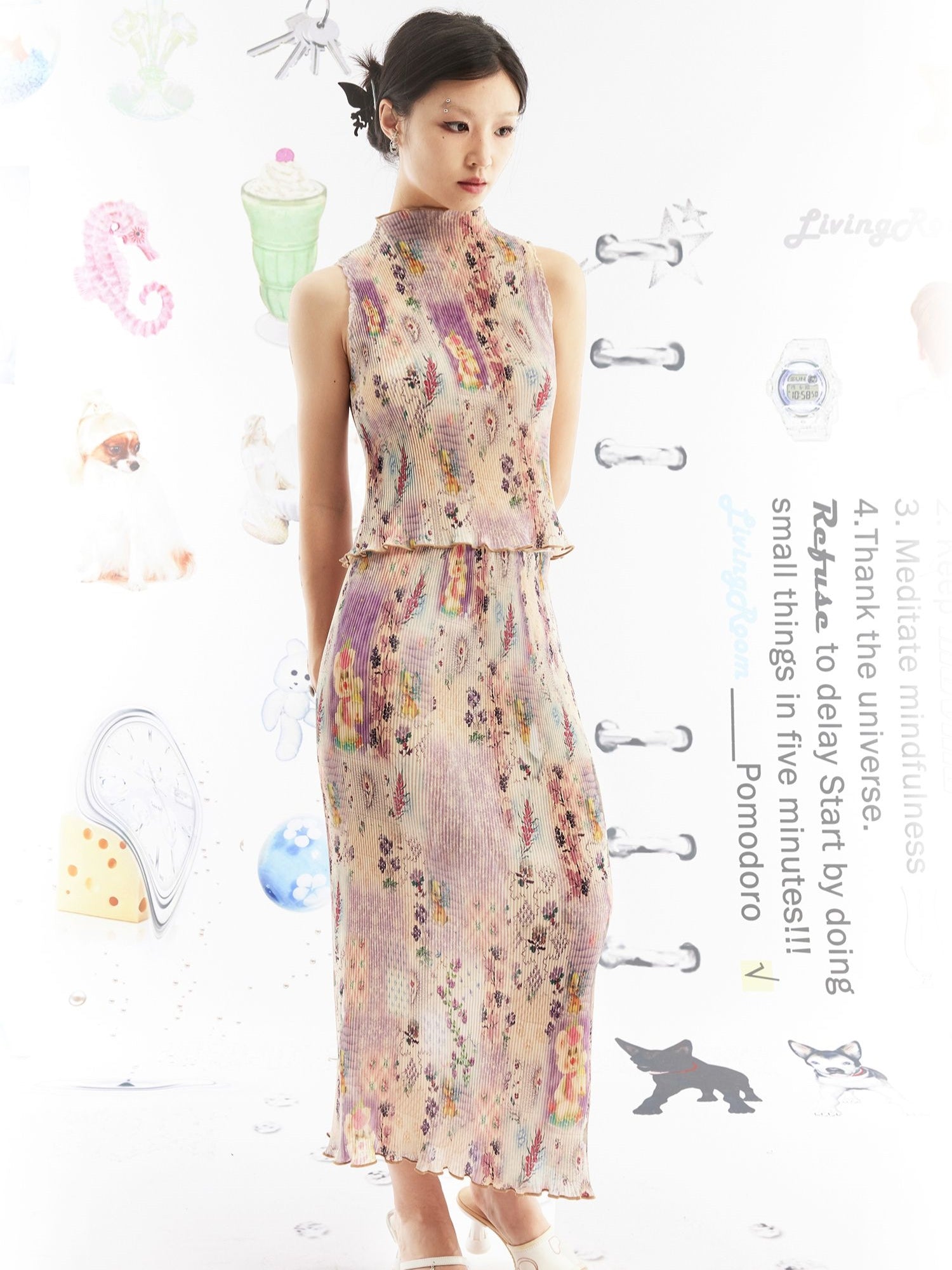 Printed Stretch Sleevels Top & Skirt