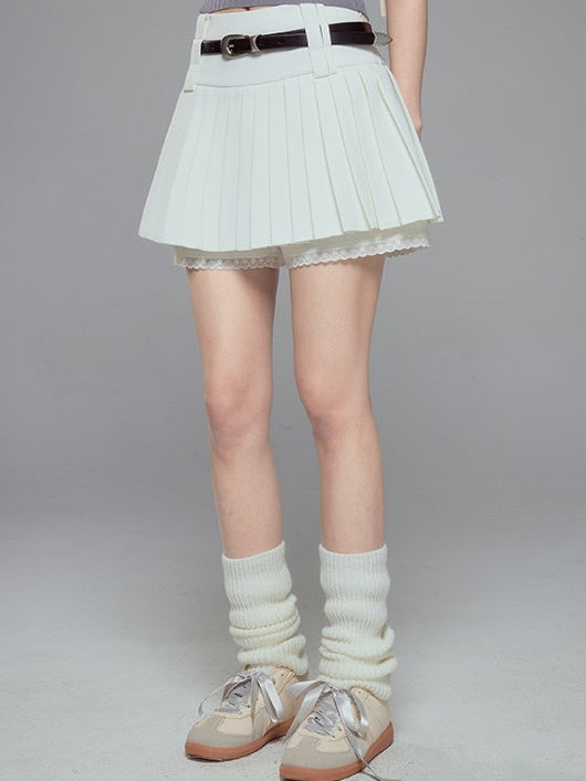 Lace A-line Pleated Skirt Pants