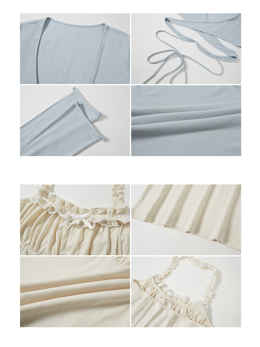 Halter-neck Frill Camisole & Strap Short Cardigan Set-up