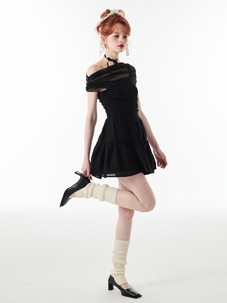 One-Shoulder Slim Fit Tüllkleid
