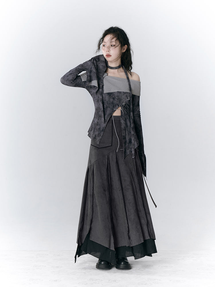 Retro Fake Suede Stitching Skirt