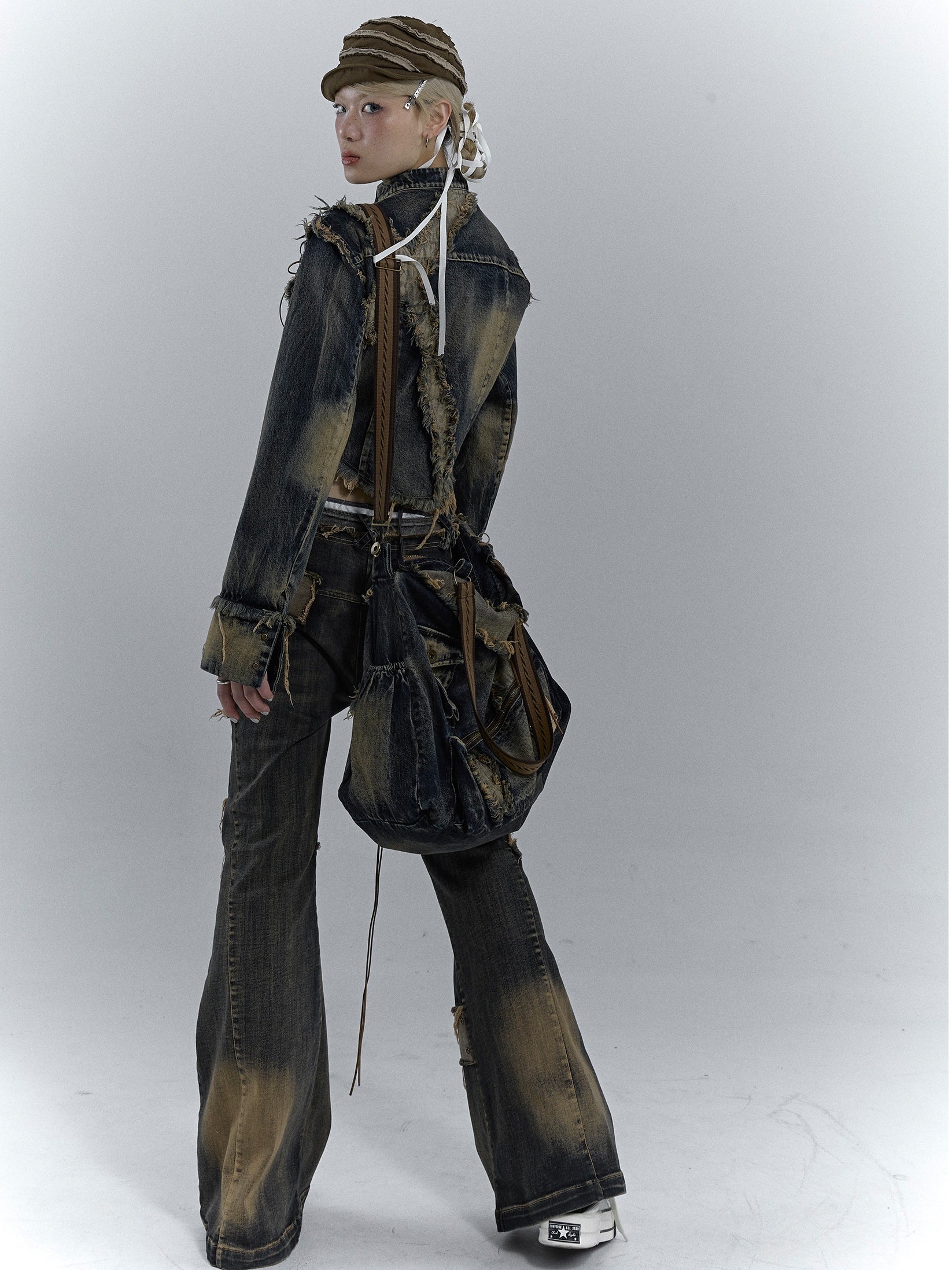 Heavy Industrial Washing Large Denim Shoulder Bag