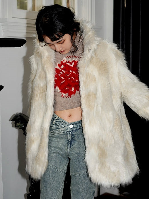 Mid-LENGTH LOOSE FUR COAT