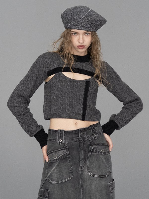 Klassischer vertikaler Kabel zweiteiliger Pullover