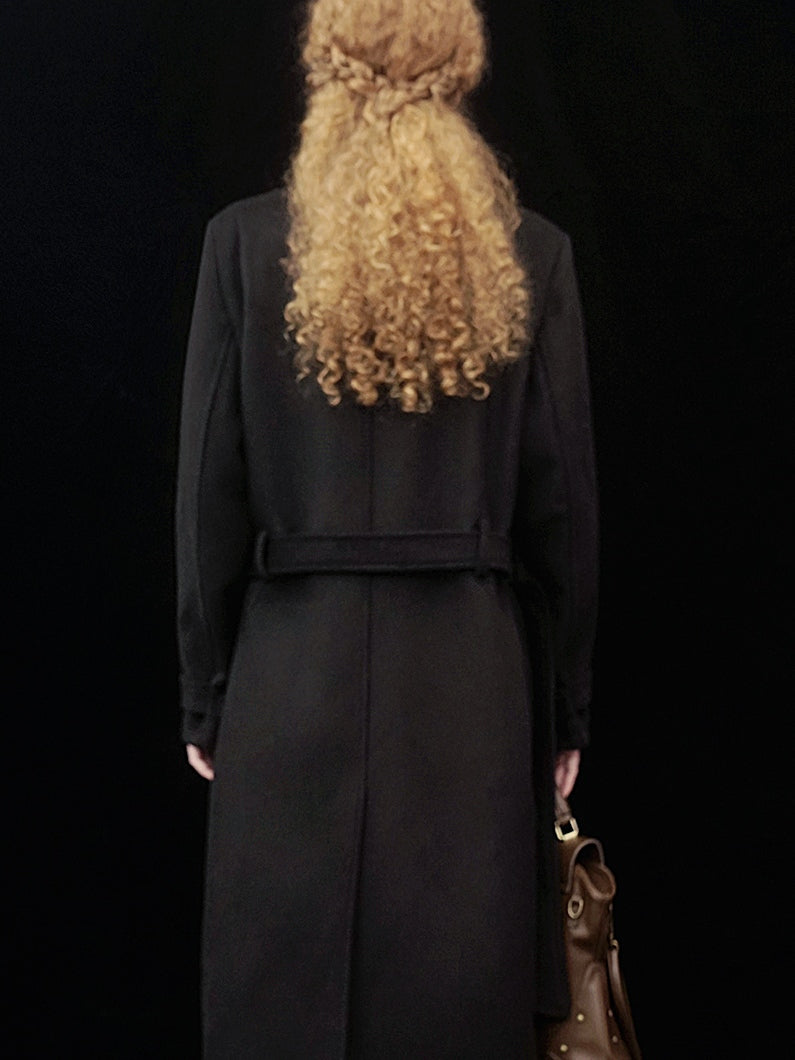 Contrasting Color Long Woolen Coat