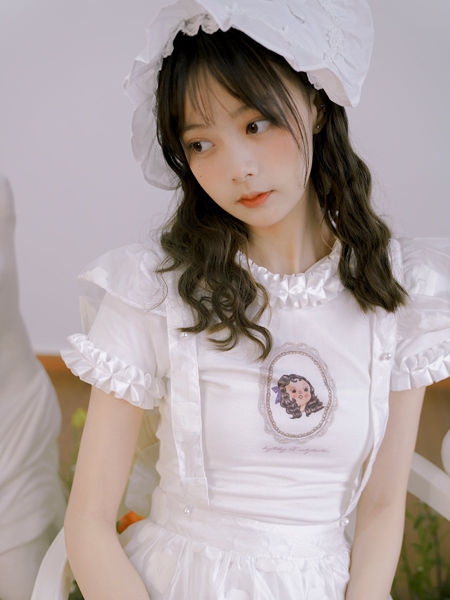 프릴 귀여운 캐주얼 티셔츠