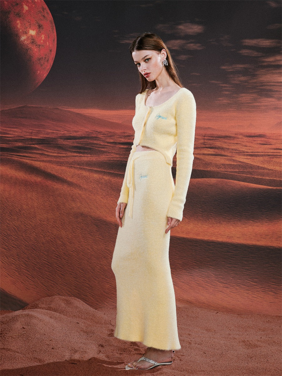 모피 짧은 가디건 및 치마