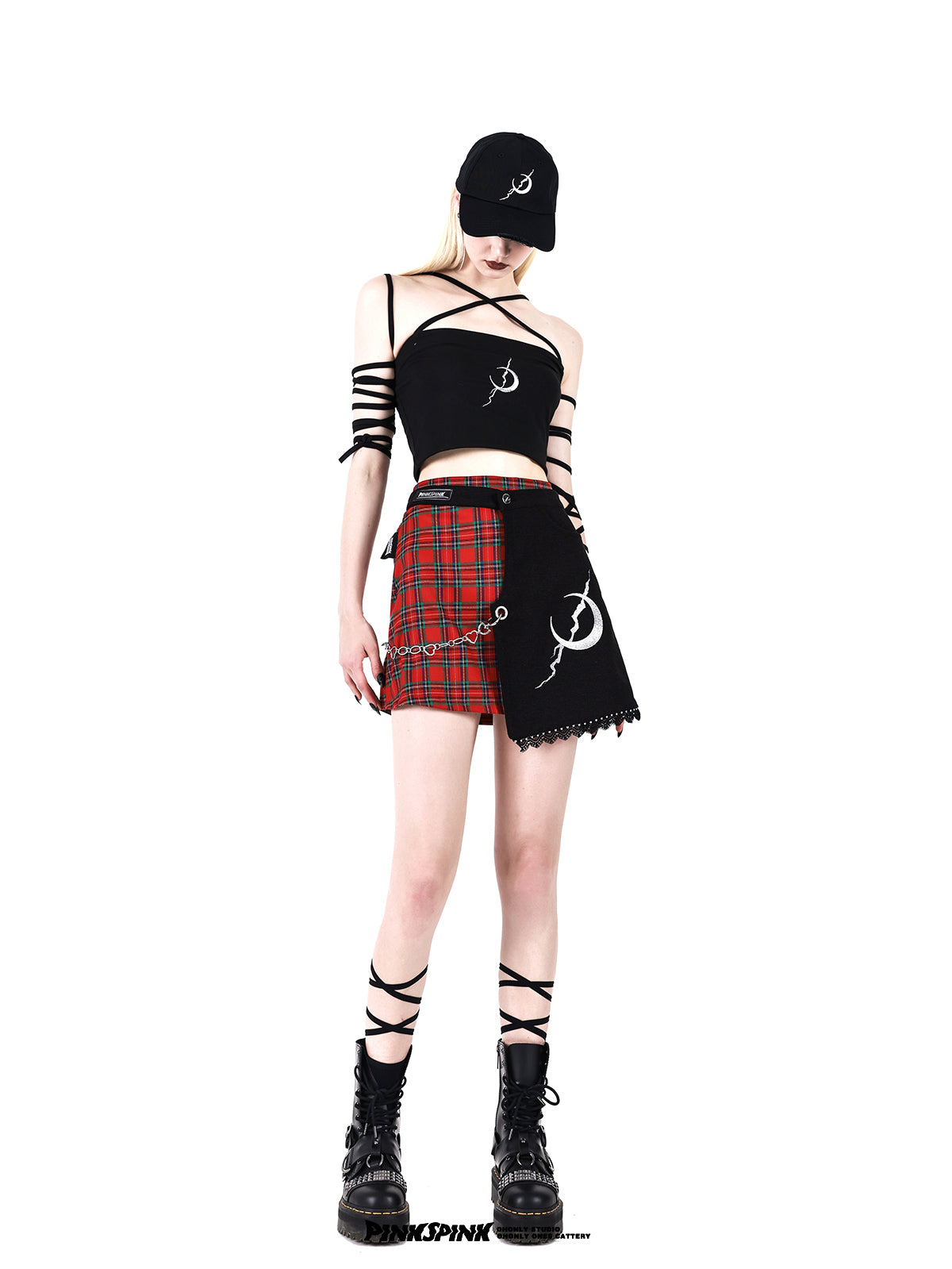 펑크 문 타이 염색 니치 스트라이프 튜브 탑