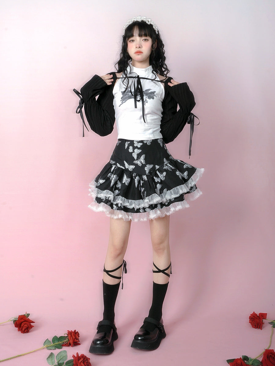 자카드 레이스 퍼프 스커트