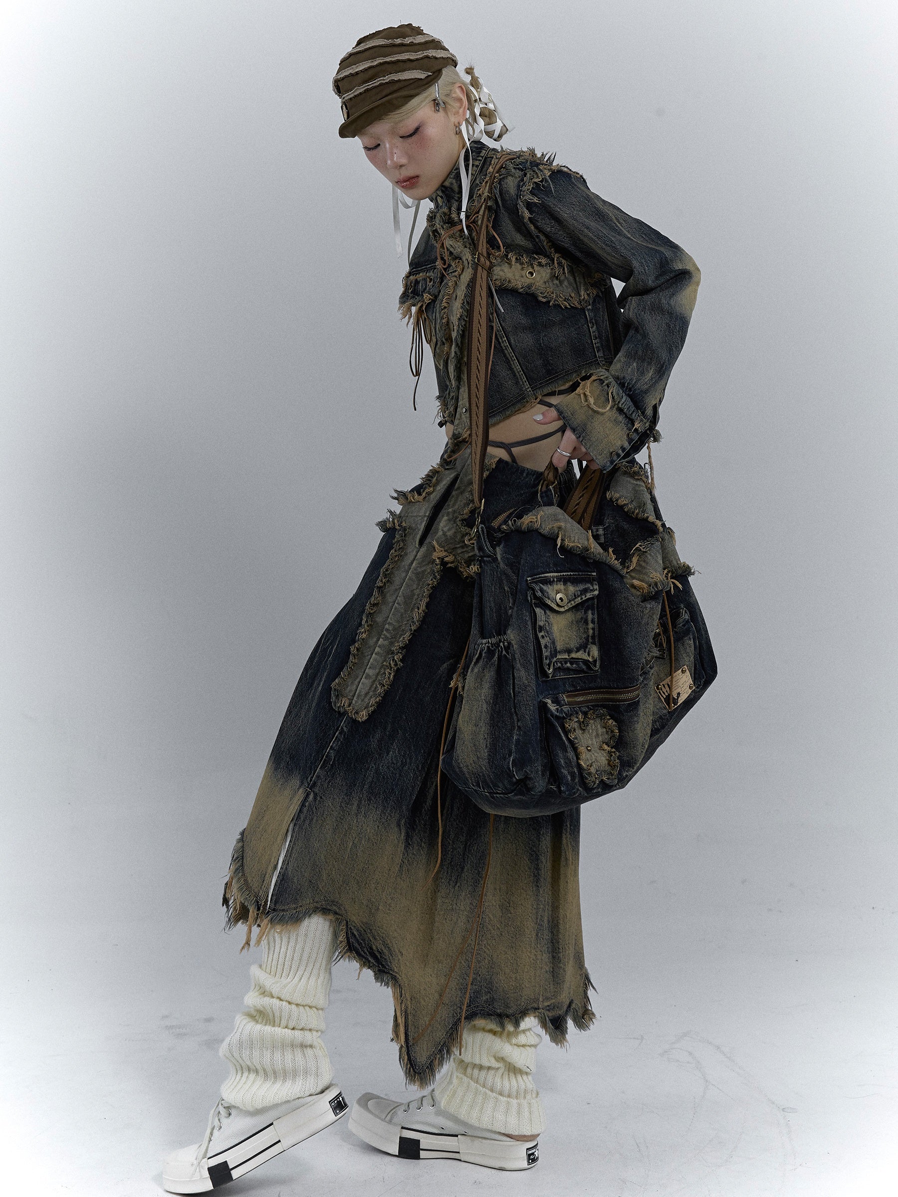 Heavy Industrial Washing Large Denim Shoulder Bag