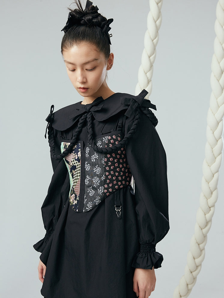 자카드 스티칭 코르셋 조끼