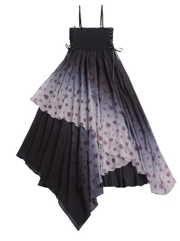 CIFFON Gradation Asymmetry Flower Blouse & ONE-PIECE