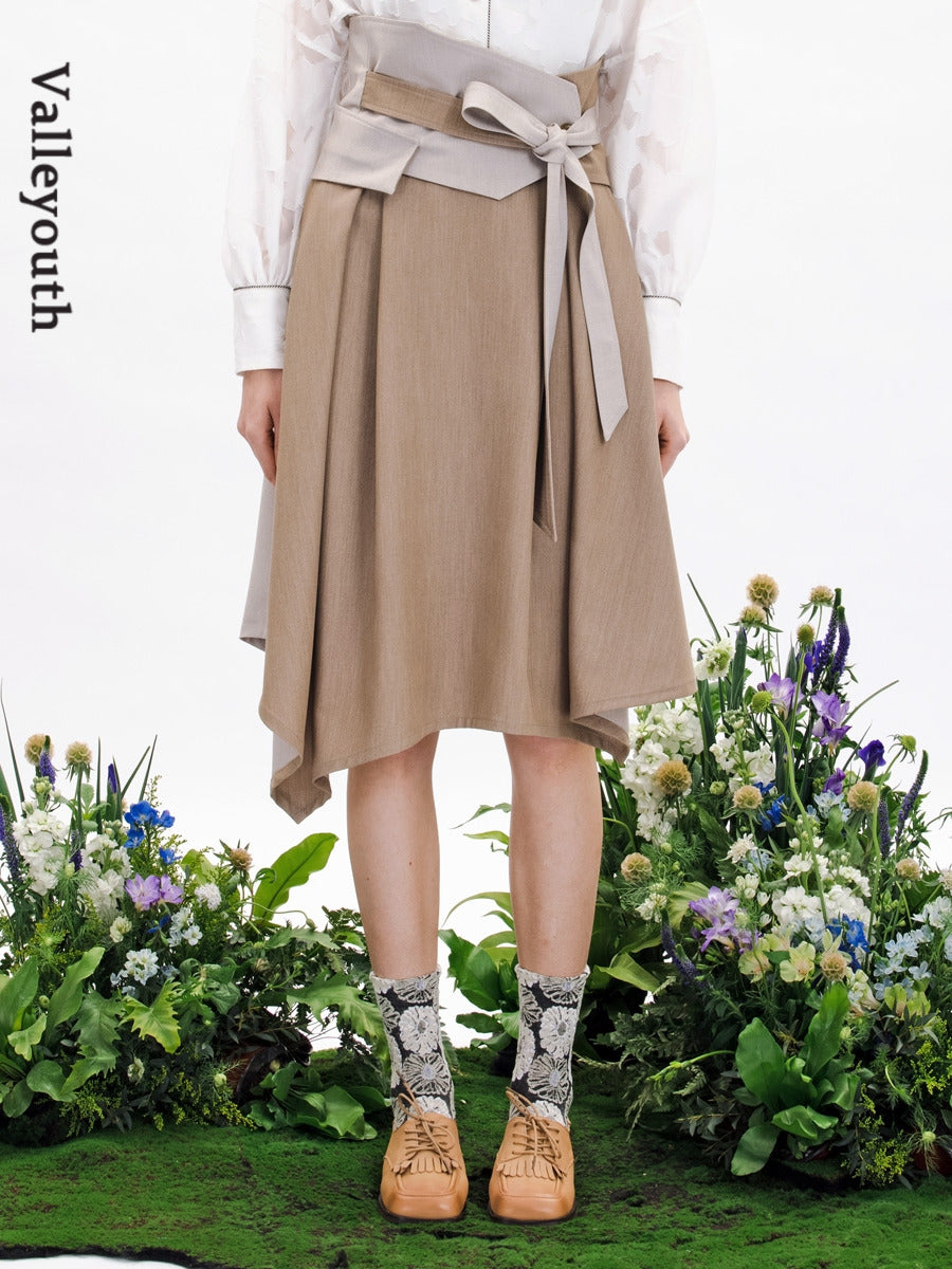 Irregular Hem Flare Ribbon Feminine Skirt
