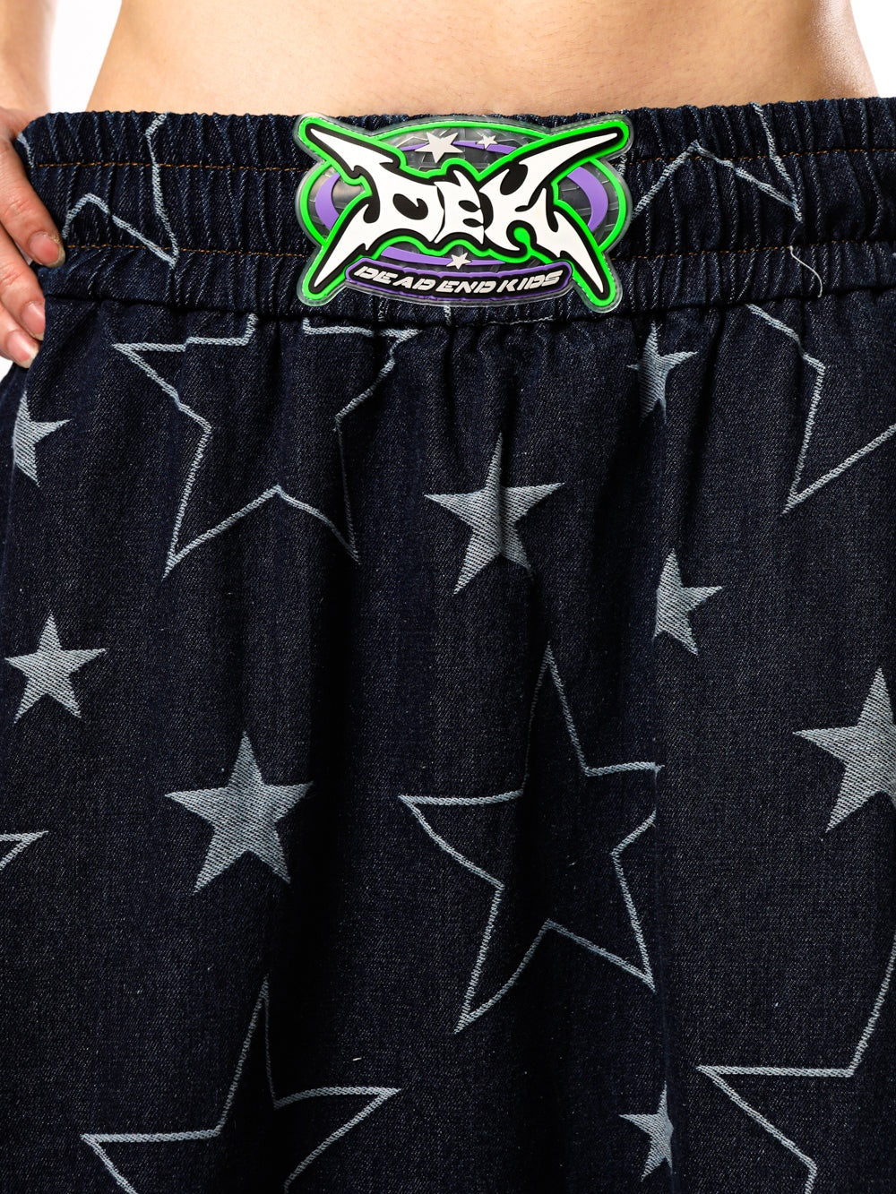 스타 사이드 지퍼 느슨한 A- 라인 데님 스커트