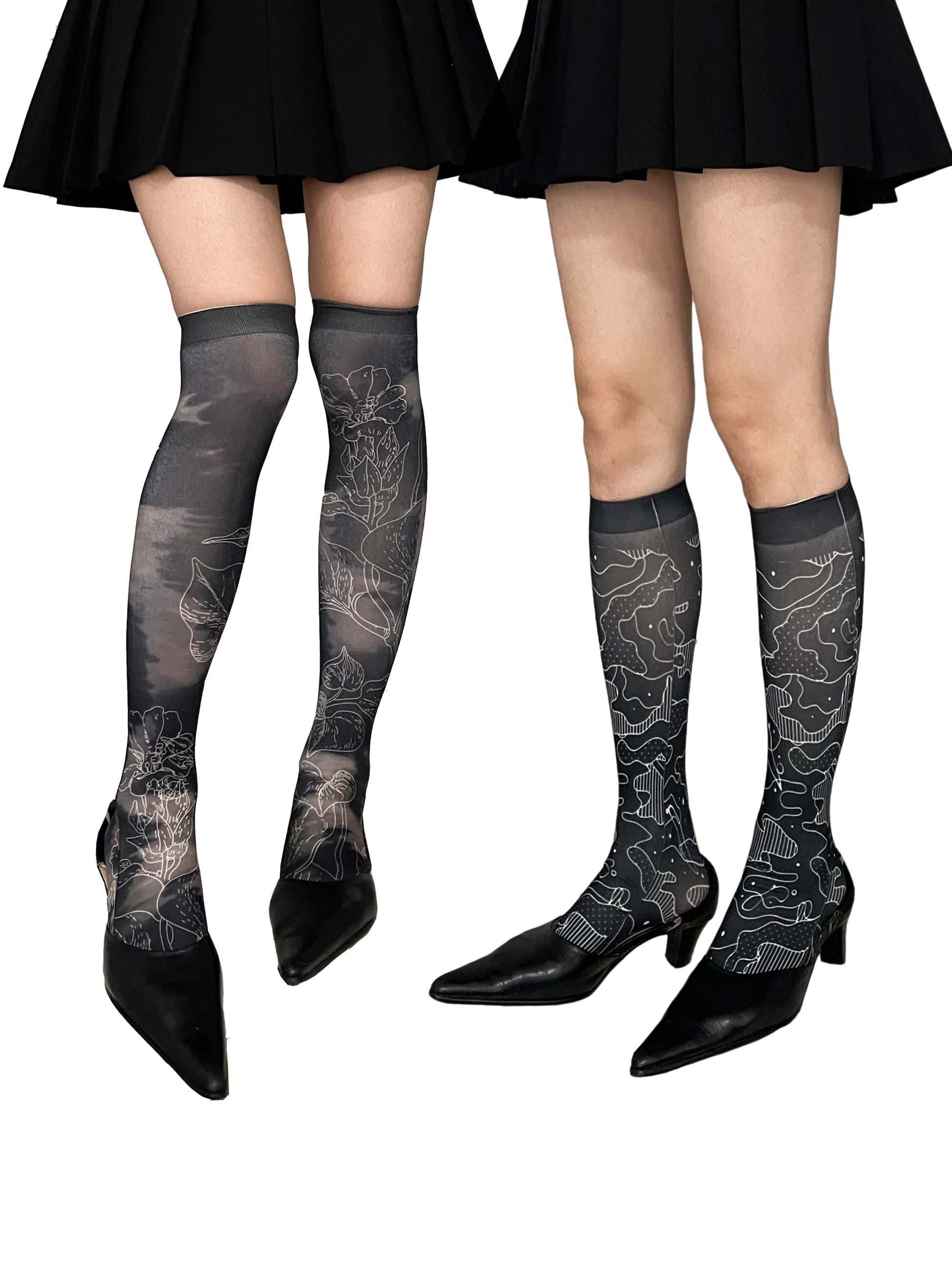 Print Elastic Mid-Tube Stockings 60D