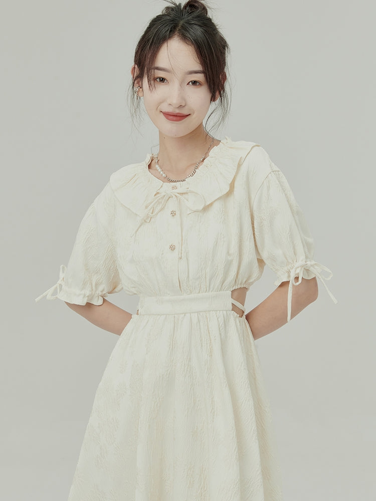 자카드 오픈 허리 드레스