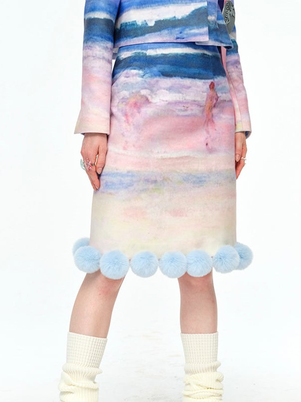 Seaside Printing Detachable Woolen Suit