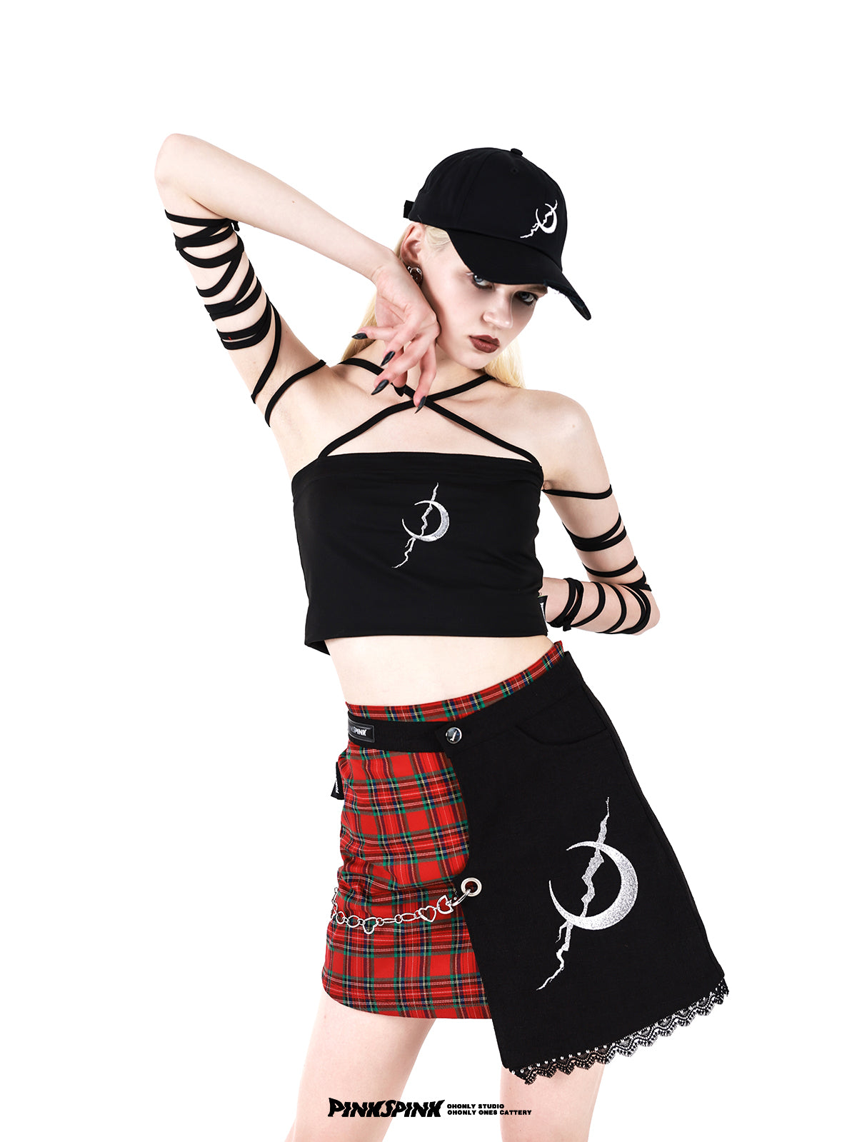 펑크 문 타이 염색 니치 스트라이프 튜브 탑