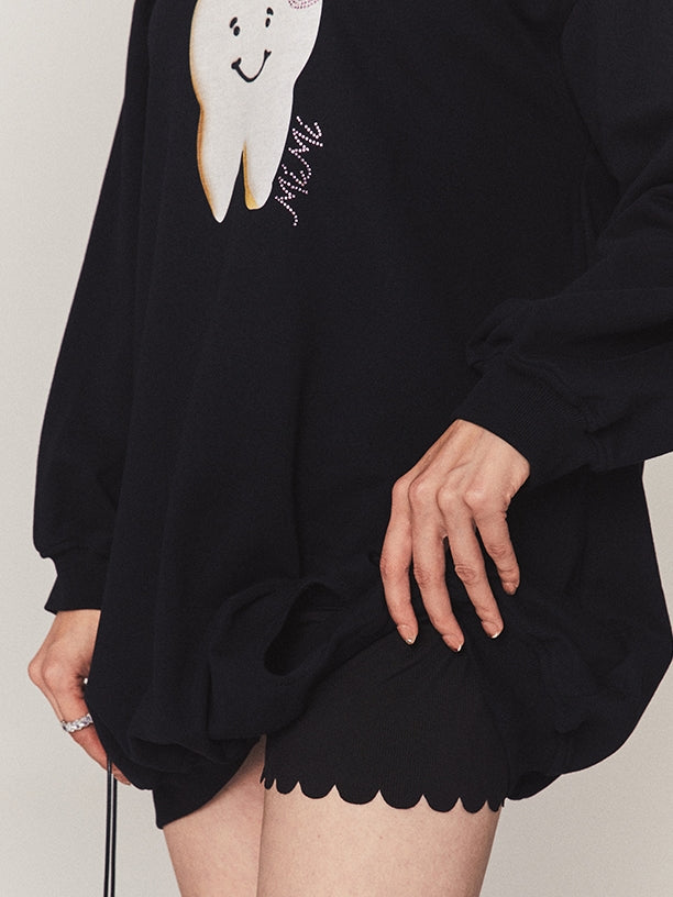Teeth Oversize Damage Frill Casual Pop Pullover
