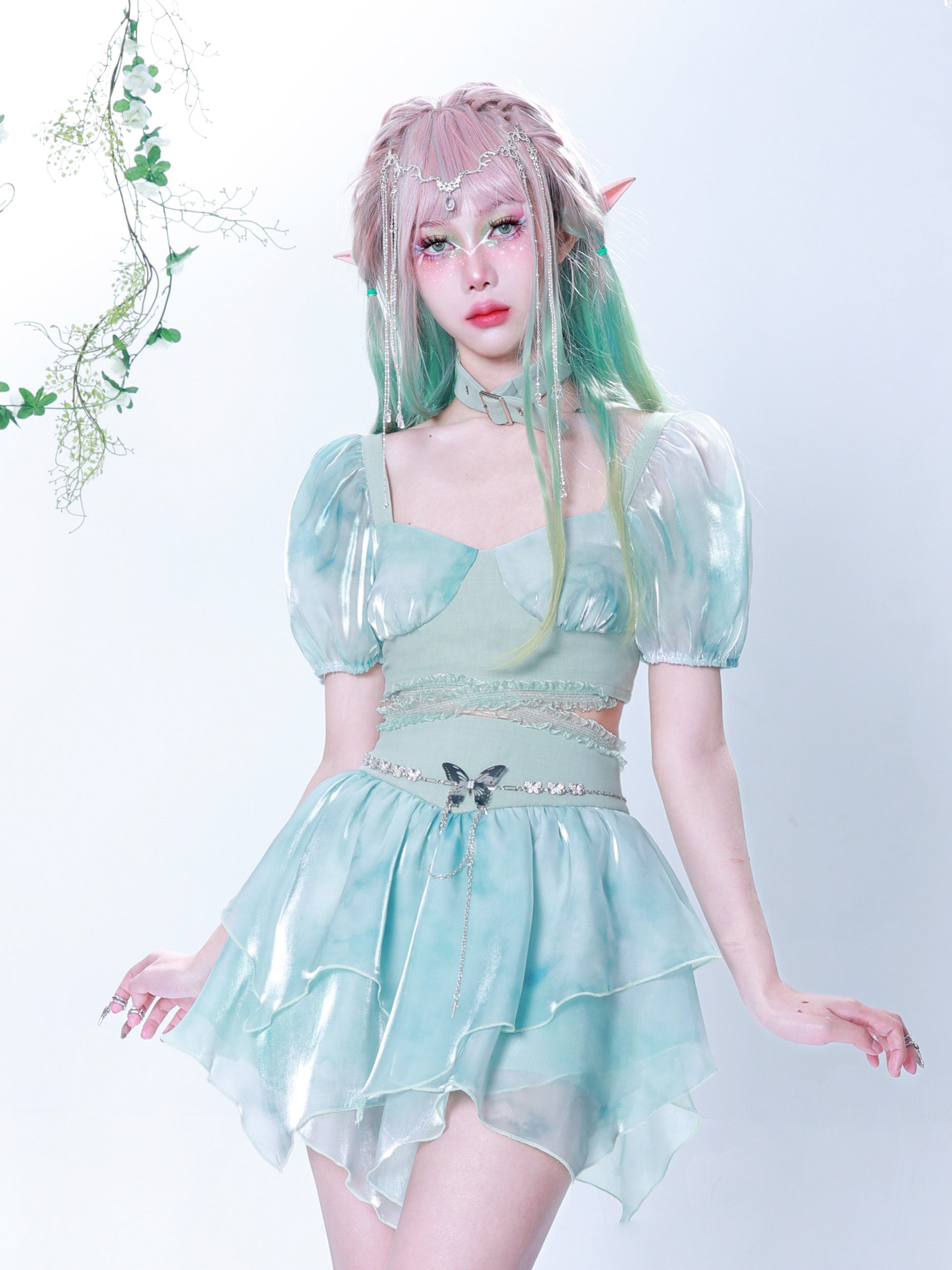 Sangle de manches bouffées à taille à tie-dye