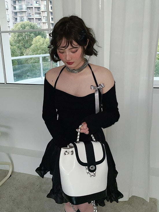 Ribbon Halter Neck Camisole & Sleeve Set-UP