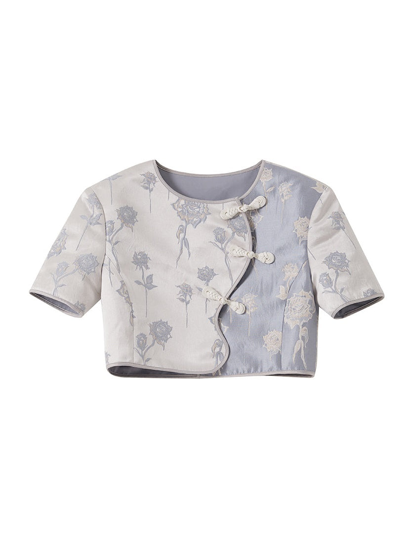 Jacquard Wide Sholder kurzärmelige Jacke & Weste & Rock