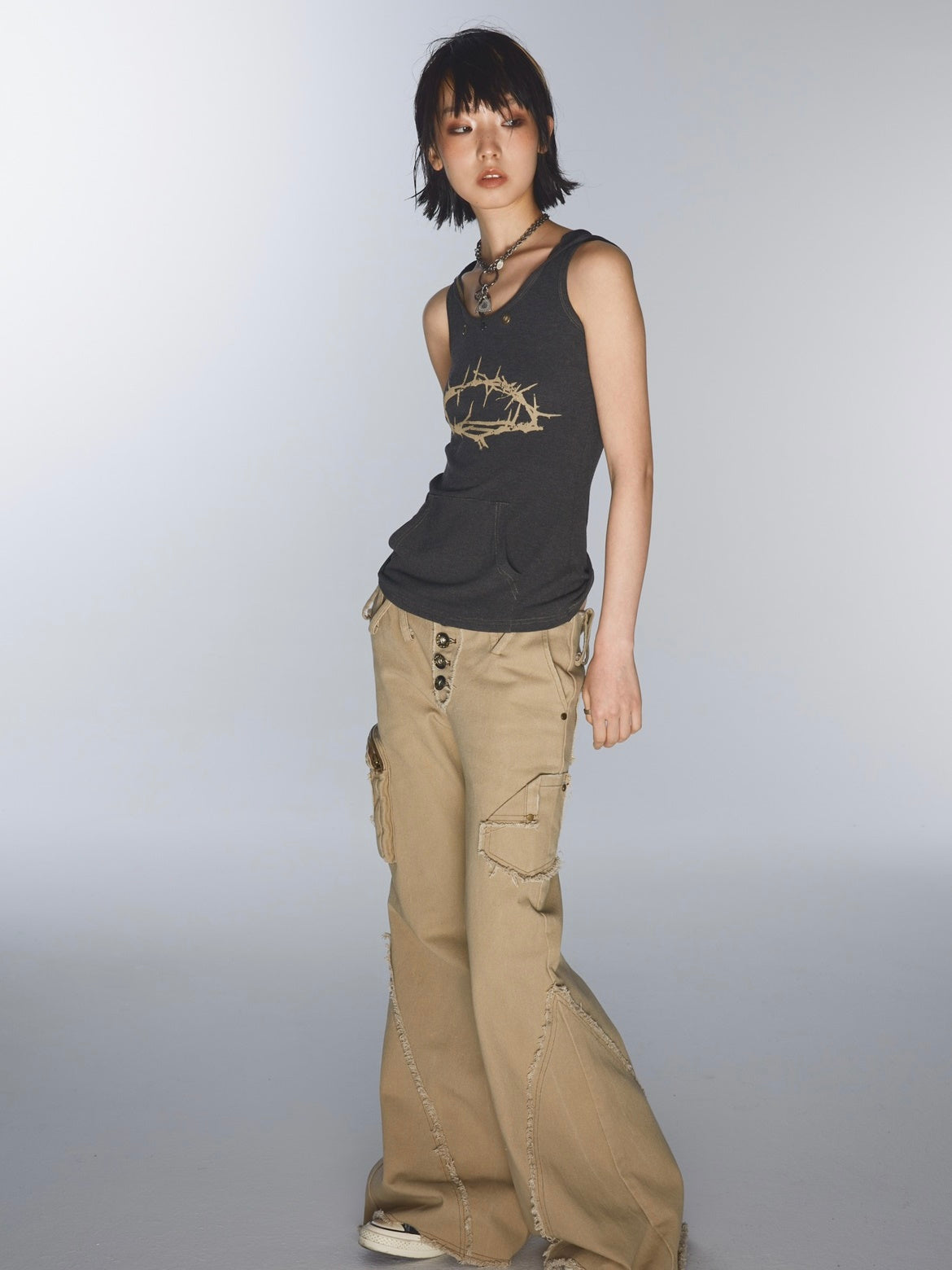 고탄성 슬림 핏 소매 인쇄 까마귀