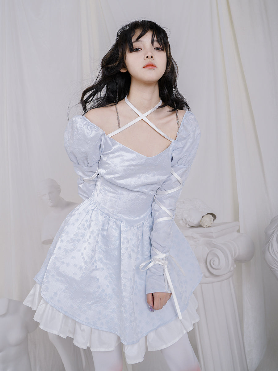 크로스 레이스 광부 푹신한 멍청한 Ouff-sleeves 1 피스