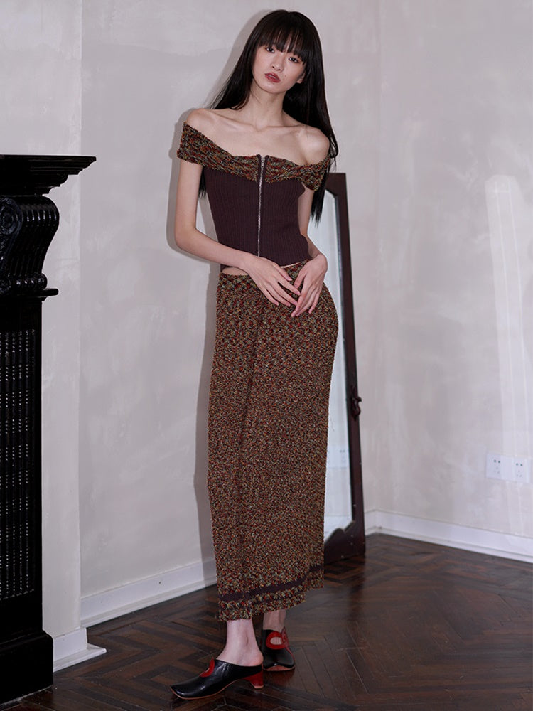 Off-Shouder Slim Strick Weste & Sleeve