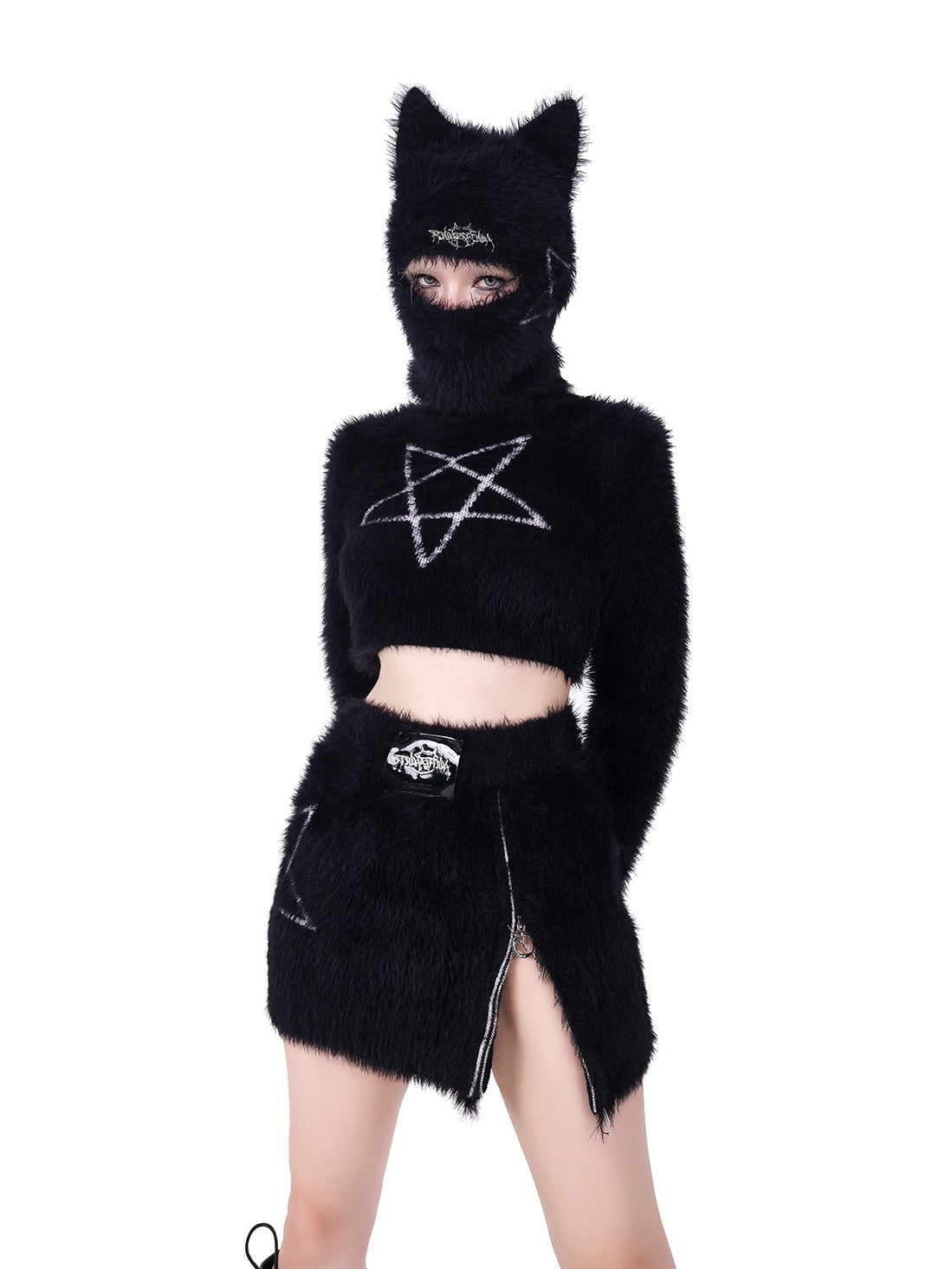 고양이 귀는 가면 니트 모자