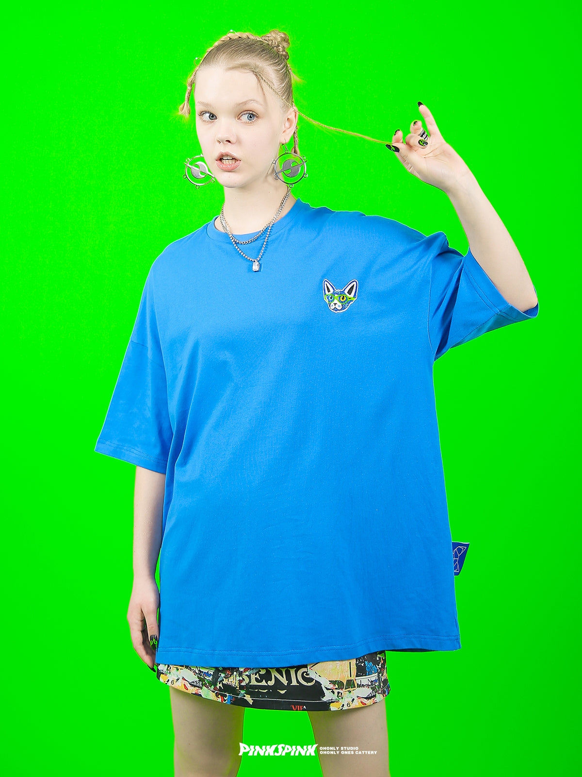 개 OnePoint 오버 사이즈 캐주얼 T 셔츠