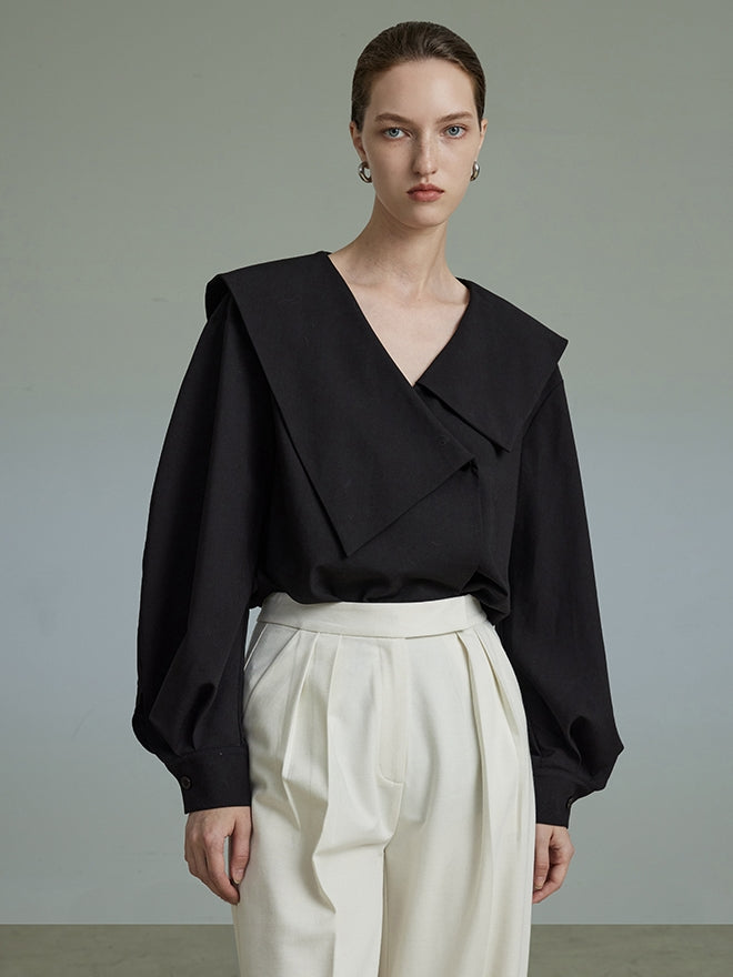 비대칭 V 넥 셔츠