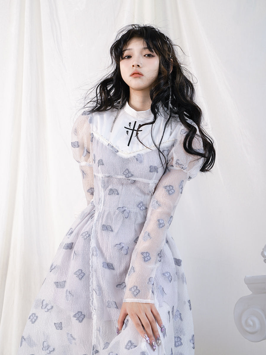 나비 교차 고딕 레이스 플레어 깎아 지른 일체형