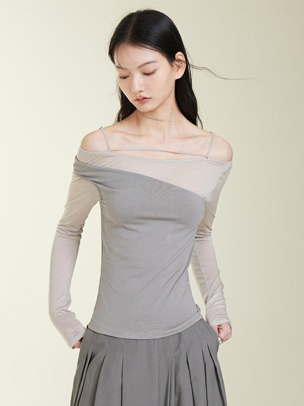 Fake Two ONE-WORD COLLAR BOTTOMING T-SHIRTS