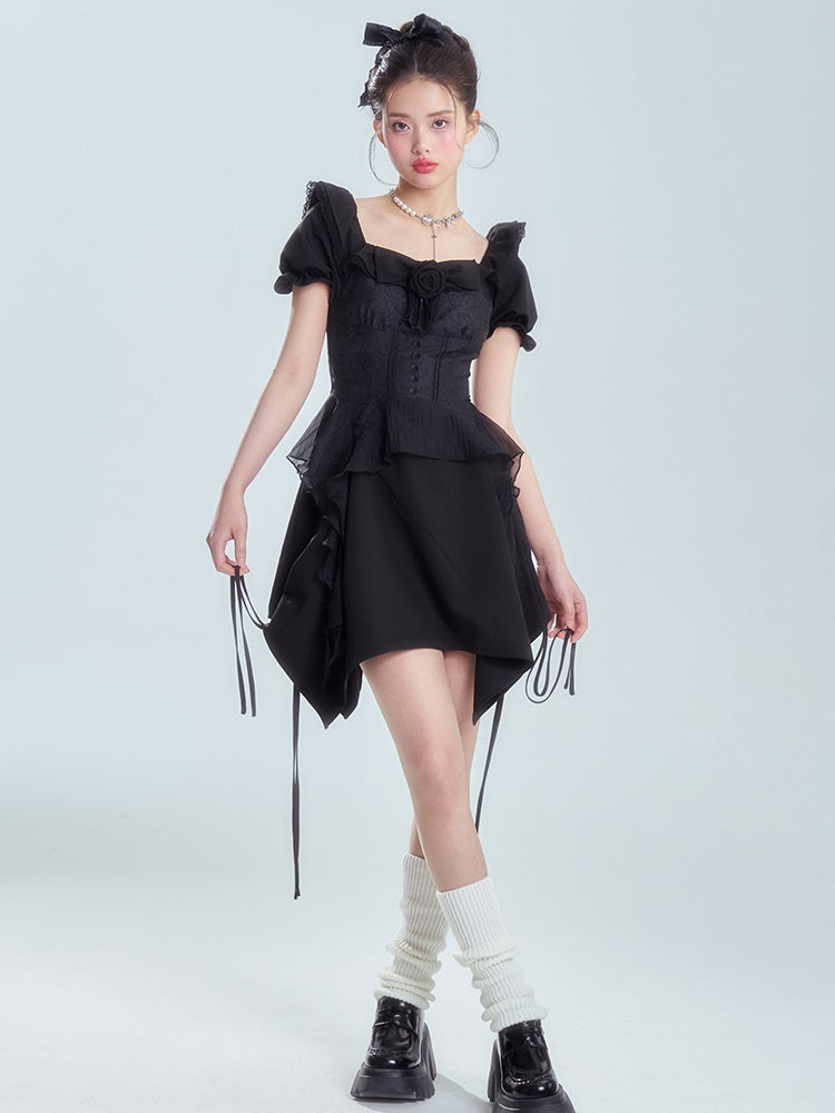 Square Neck Waist IRREGULAR HEM Dress