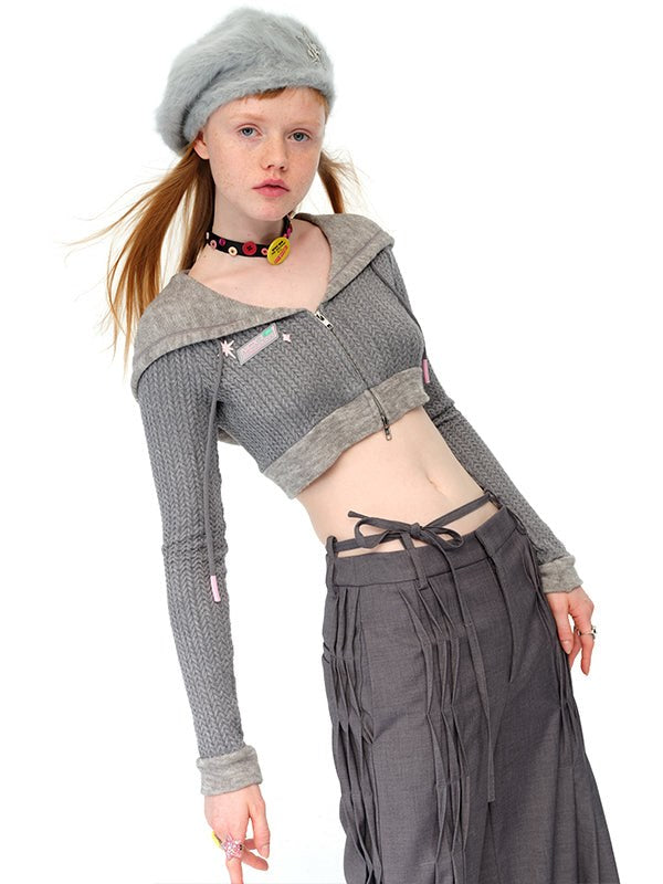 Twist Knitted Zipper Cardigan Long & Short Type